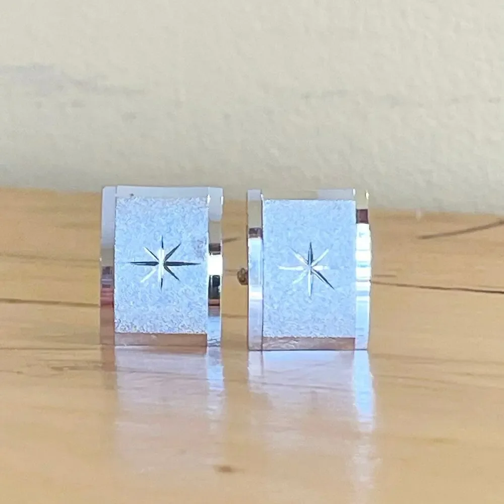2 Pair Vtg Cufflinks (1) SWANK Rhinestone Silver Tone Jewelry Accessories